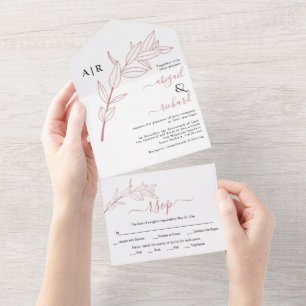 Dusty Rose Zweig mit Blätter Hochzeit im Herbst All In One Einladung
