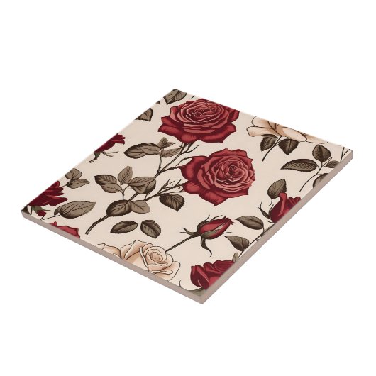Dusty-Rote Rose-Muster Fliese (Seite)