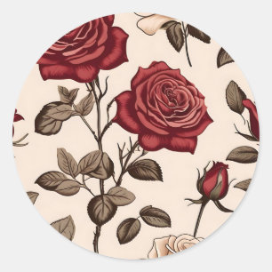 Dusty-Rote Rose-Muster Runder Aufkleber