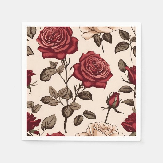 Dusty-Rote Rose-Muster Serviette (Vorderseite)