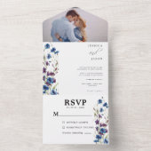 Dusty Royal Blue Lila Bllom Wedding All In One Einladung (Innen Boden)