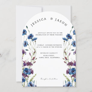 Dusty Royal Blue Lila Bloom Floral Wedding Einladung