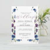 Dusty Royal Blue Lila Bloom Floral Wedding Invit Einladung (Stehend Vorderseite)