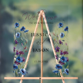Dusty Royal Blue Lila Bloom Wedding Willkommen Acrylschild (Neutral)