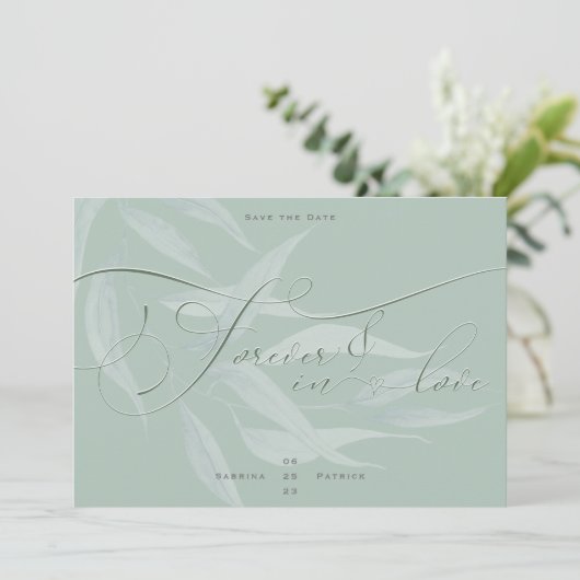 Dusty Sage Anemone Foliage Forever in Liebe Save The Date (Stehend Vorderseite)