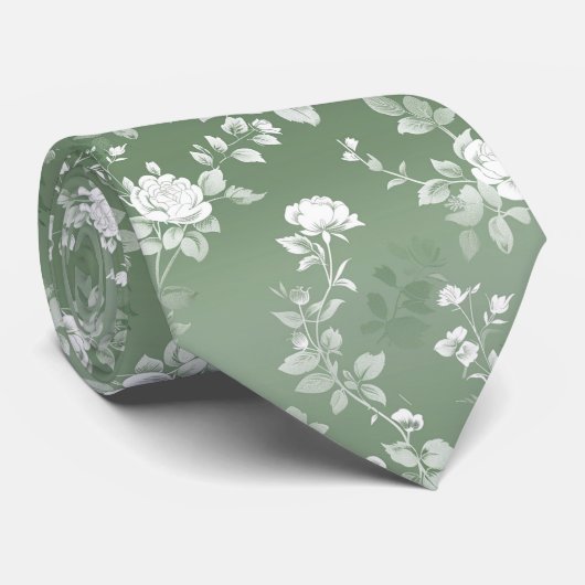 Dusty Sage Blumengrün Blume Grünmuster Krawatte (Gerollt)