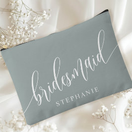 Dusty Sage Bridesmaid Moderne Kalligrafie Zubehörtasche