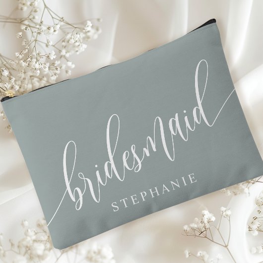 Dusty Sage Bridesmaid Moderne Kalligrafie Zubehörtasche