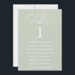 Dusty Sage Calligraphy Seating Chart Tischnummer<br><div class="desc">Eleganter weißer Kalligraphie-"Tisch",  mit Gästennamen aufgelistet und Tischnummer,  Hochzeitssitzkarte Tischnummer 12x18 Karte. Hintergrundfarbe in staubiger Weise dargestellt,  kann angepasst werden. Konzipiert für die Koordination mit unserer Dusty Sage Botanical Collection.</div>