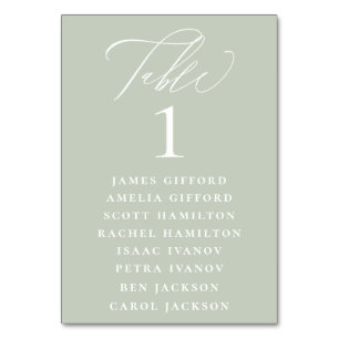 Dusty Sage Calligraphy Seekarte Tischnummer