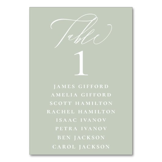 Dusty Sage Calligraphy Seekarte Tischnummer (Vorderseite)