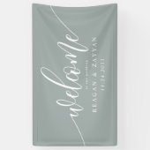 Dusty Sage Calligraphy Simple Wedding Willkommen Banner (Vertikal)
