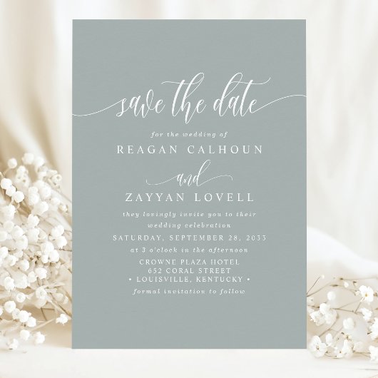 Dusty Sage Elegante Kalligraphie Save the Date