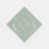 Dusty Sage Floral Wreath Calligraphy Mit Monogramm Serviette (Ecke)