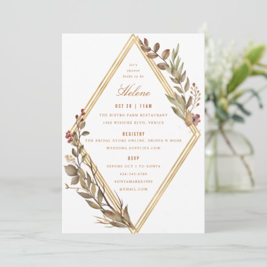 Dusty Sage Gold Diamond Rust Fall Brautparty Einladung (Stehend Vorderseite)