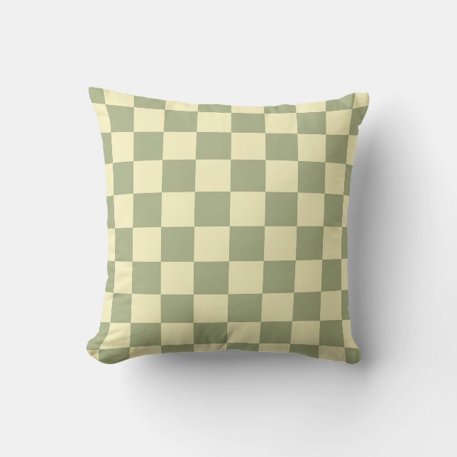 Dusty Sage Green and Butter Yellow Checkerboard Kissen (Vorderseite)