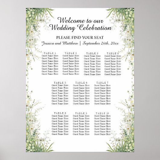 Dusty Sage Green Blume 10 Tische Hochzeitssitze Poster (Vorne)