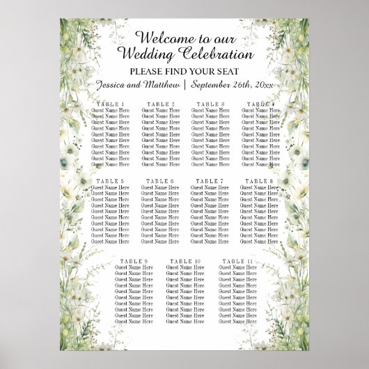 Dusty Sage Green Blume 11 Tische Hochzeitssitze Poster (Vorne)