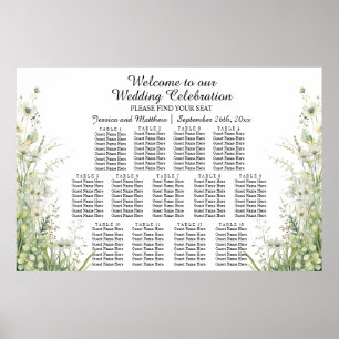 Dusty Sage Green Blume 13 Tische Hochzeitssitze Poster