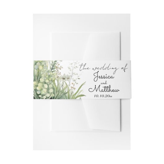 Dusty Sage Green Blume Hochzeit Einladungsbanderole (Vorderseite Beispiel)