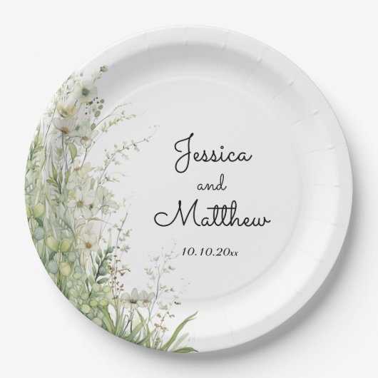 Dusty Sage Green Blume Hochzeit Pappteller (Vorderseite)
