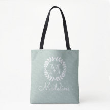 Dusty Sage Green Botanical Wreath Monogram