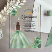 Dusty Sage Green Floral Butterfly Quinceanera Acryleinladungen