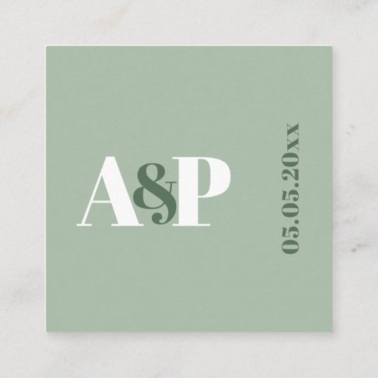 Dusty Sage Green Monogram QR Code Wedding Website Begleitkarte (Rückseite)