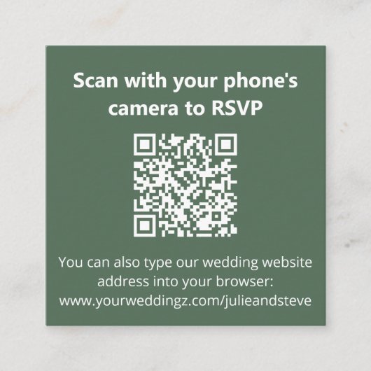 Dusty Sage Green Monogram QR Code Wedding Website Begleitkarte (Vorderseite)