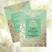 Dusty Sage Green RoseGold Classic Monogram Wedding Folieneinladung