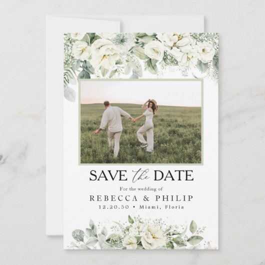 Dusty Sage Green Save the Date mit Fotokarte (Vorderseite)