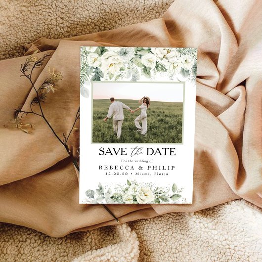 Dusty Sage Green Save the Date mit Fotokarte
