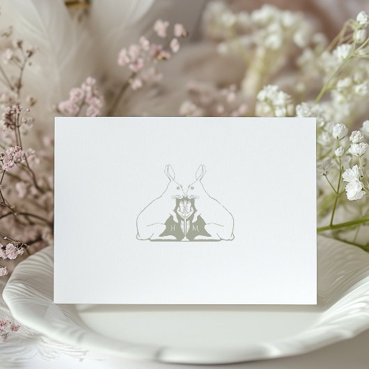 Dusty Sage Green Save the Date Rabbit Scrollwork Einladung