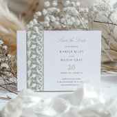 Dusty Sage Green Save the Date Rabbit Scrollwork Einladung