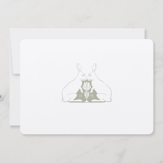 Dusty Sage Green Save the Date Rabbit Scrollwork Einladung (Rückseite)