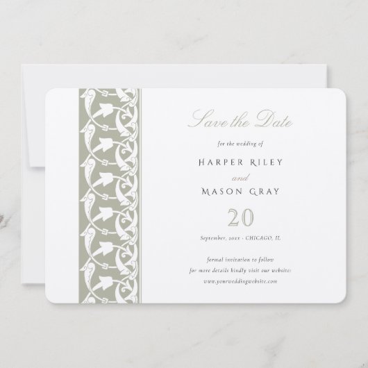 Dusty Sage Green Save the Date Rabbit Scrollwork Einladung (Vorderseite)