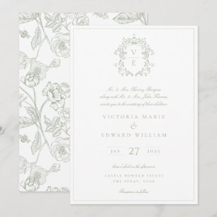 Dusty Sage Green Wappen Monogram Wedding Einladung