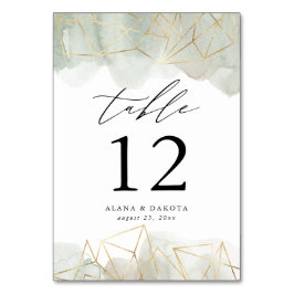 Dusty Sage Green Watercolor Goldene Hochzeit Tischnummer