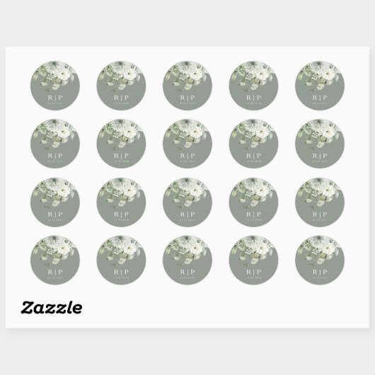 Dusty Sage Green Wedding Classic Round Sticker (Blatt)