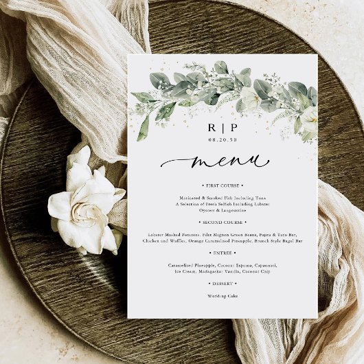 Dusty Sage Green Wedding Flat Menu Menükarte
