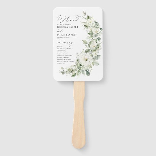 Dusty Sage Green Wedding Program Hand Fan Fächer (Vorderseite)