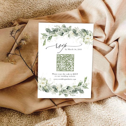 Dusty Sage Green Wedding RSVP Card mit QR Code Karte