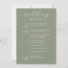 Dusty Sage Green Woodland Wedding Weekend Timeline Einladung