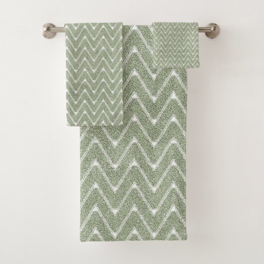Dusty Sage Green Zickzack Pattern Badhandtuch Set (Insitu)