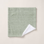 Dusty Sage Green Zickzack Pattern Badhandtuch Set (Waschlappen)