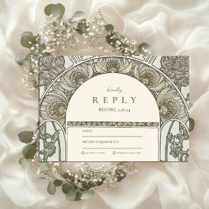 Dusty Sage Jugendstil Hochzeit RSVP Karte