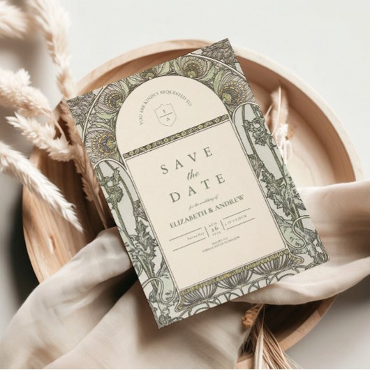 Dusty Sage Jugendstil Hochzeit Save The Date