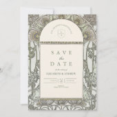 Dusty Sage Jugendstil Hochzeit Save The Date (Vorderseite)
