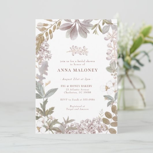 Dusty Sage Lavender Botanisches Brautparty Einladung (Stehend Vorderseite)