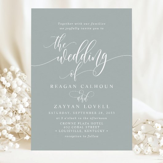 Dusty Sage Simple Modern Script Wedding Einladung